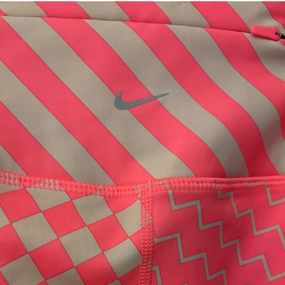 Nike Epic Lux Running Pink Grey Geometric Chevron Checkered Ankle Zip Tights S - Picture 5 of 10
